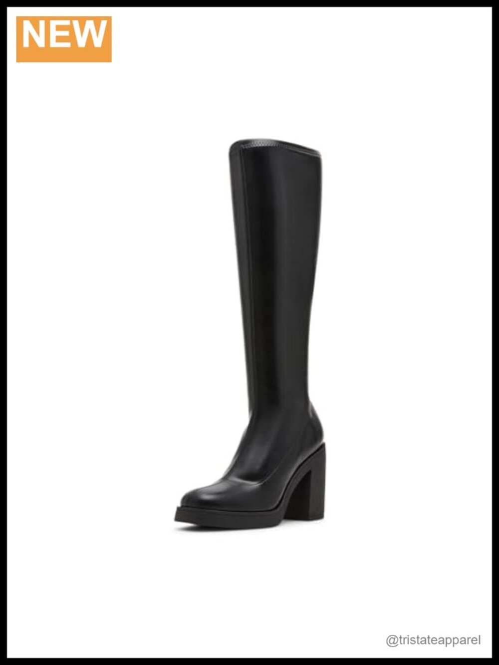 Faux Leather Square Toe Block Heel Mid-Calf Boots